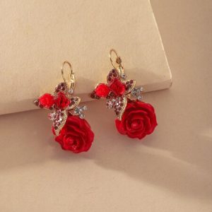 Andkiss Floral Charm Drop Earrings Red