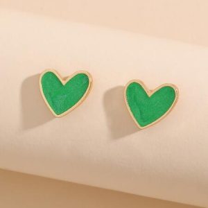 Heart Stud Earrings Green