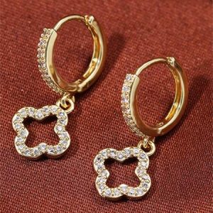 1pc Cubic Zirconia Flower Decor Drop Earrings Copper Jewelry Yellow Gold