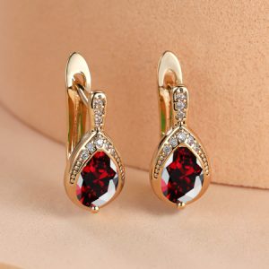 1pair Simple And Delicate Red Artificial Zirconia Elegant Angel Tear Drop Earrings For Women, Small Size, Suitable For Wedding And Party Red