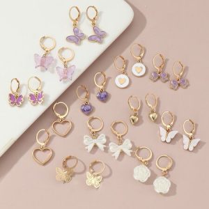 24pcs Butterfly & Heart Shaped Earrings For Girls Multicolor