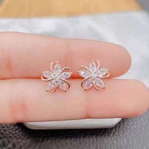 1pair Rose Gold Plated Zirconia Stud Earrings Rose Gold