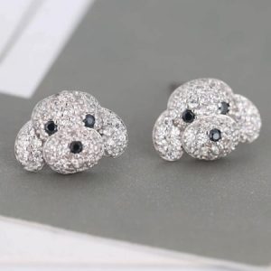 1pair Simple & Cute Dog Shaped Zirconia Stud Earrings, Birthday Gift Or Date Accessory For Women Silver