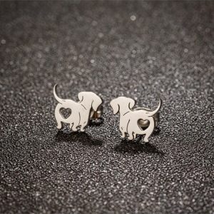 1 Pair Stainless Steel Dachshund Dog Earrings Lovely Pet Animal Ear Studs For Women Original Fashion Jewelry Set Cute Daily Gift White