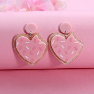 Tsnamer 1Pair Cute Pink Heart Cookie Drop Earring Jewelry For Women Earrings