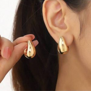 European & American Style Glowing Hollow Out Punk Style Comma & Teardrop Shaped Zinc Alloy Earrings, Shallow Gold, For Women, Trendy, Vintage, Influencer Style, Unique, Everyday Wear Gold