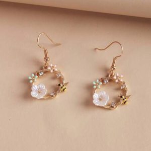 Flower Decor Drop Earrings Multicolor