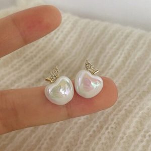 Andkiss 1pair Rhinestone Decor Apple Shaped Stud Earrings Multicolor