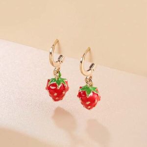 1pair Creative & Personalized Ins Style Fruit Strawberry Earrings Multicolor