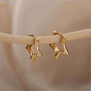 1Pair Minimalist Small Star Hoop Earrings, Stainless Steel Jewelry Perfect For Women's Date, Vacation & Gifts 1