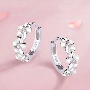 Top Sale Silver Color Needle Earrings For Women's Wedding Fashion High Quality Jewelry Crystal Zirconia Flower Cute Stud Silver