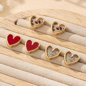 3pairs Elegant, Cute, Sweet And Delicate Alloy Earrings, Fashionable And Versatile Heart Shaped Stud Earrings For Women, New Arrival Multicolor