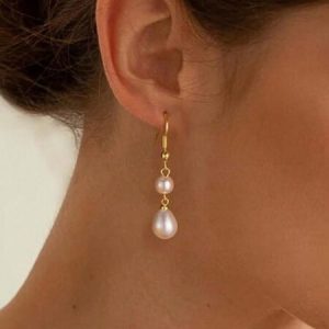 Tsnamer 1 Pair Pearl Earrings For Women Trendy: Flat Back Stud Earrings 14K Gold Plated/925 Sterling Silver Freshwater Pearl Dangle Earrings Cute Bow Earrings Wedding Jewelry Birthday Gifts For Women Girls Earrings