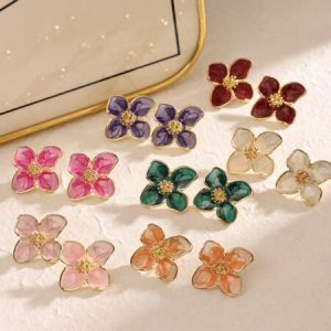 1 Simple And Cute Flower Stud Earrings, Colorful Dripping Oil Stud Earrings, Suitable For Daily Wear, Dating Wear Flower Earrings