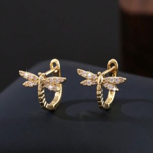 1 Pair Luxury Copper Zirconia Dragonfly Stud Earrings, Fashion Vintage Insect Earrings, Gift For Women Multicolor