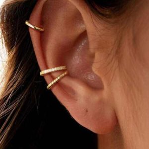 3 Pcs/Set Non Piercing Gold Ear Cuffs Trendy Thin Cubic Zirconia Huggie Hoop Cartilage Earring Ear Cuffs For Women Jewelry Gift Multicolor