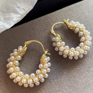 1 Pair Fashion Luxury Faux Pearl Round Earrings Korean Unique Design High-End Jewelry Suitable For Women Daily Commute Wear Multicolor