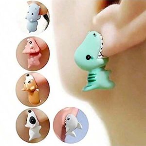 1pair Cute Animal Cartoon & Comic Earrings Suitable For Everyday Wear green dinosaur